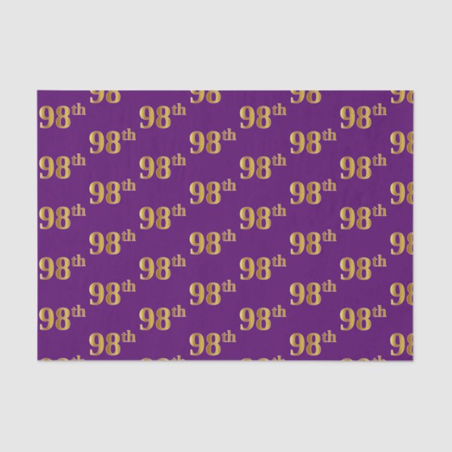 Purple, Faux Gold 98th (Ninety-Eighth) Event Tissue Paper (Front)