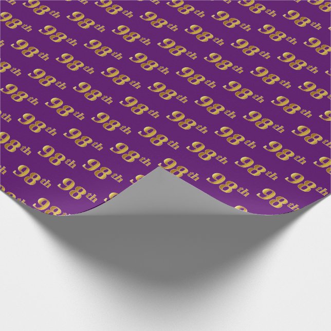 Purple, Faux Gold 98th (Ninety-Eighth) Event Wrapping Paper (Corner)