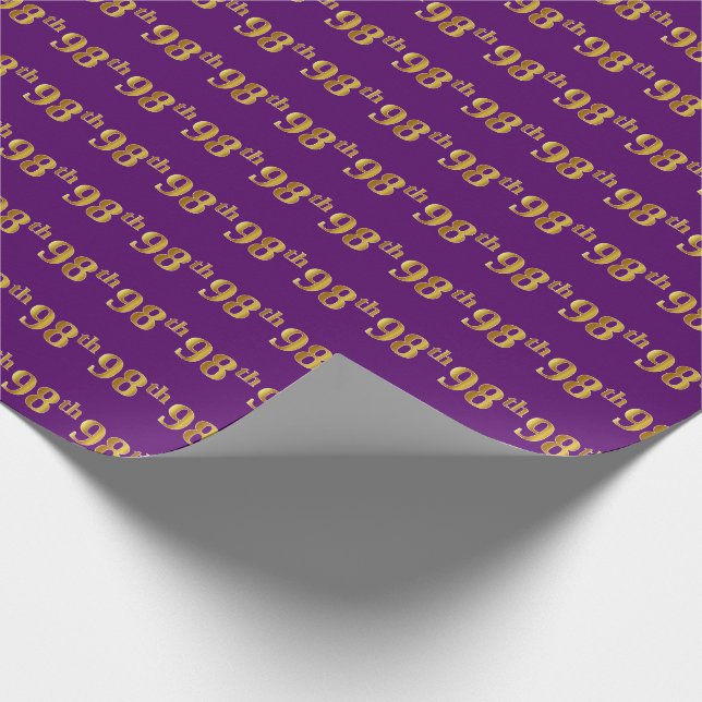 Purple, Faux Gold 98th (Ninety-Eighth) Event Wrapping Paper (Corner)