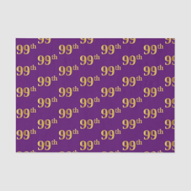 Purple, Faux Gold 99th (Ninety-Ninth) Event Tissue Paper (Front)