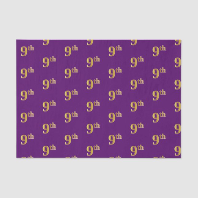 Purple, Faux Gold 9th (Ninth) Event Tissue Paper (Front)