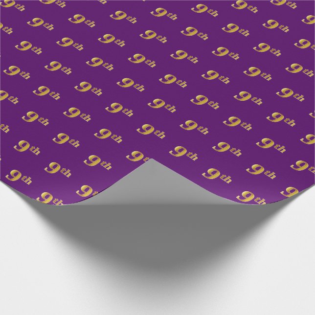 Purple, Faux Gold 9th (Ninth) Event Wrapping Paper (Corner)
