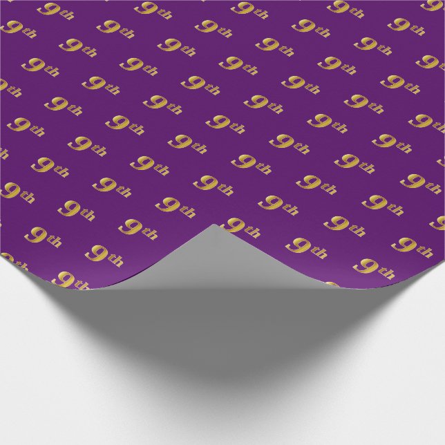 Purple, Faux Gold 9th (Ninth) Event Wrapping Paper (Corner)
