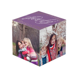 Purple & Faux Gold Confetti - Family Photos Cube