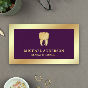 Purple Faux Gold Foil Tooth Dental Clinic Dentist Business Card