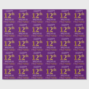 Purple, Faux Gold "HAPPY 12th BIRTHDAY" Wrapping Paper