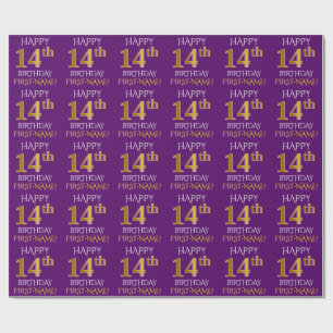 Purple, Faux Gold "HAPPY 14th BIRTHDAY" Wrapping Paper