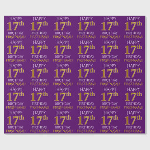 Purple, Faux Gold "HAPPY 17th BIRTHDAY" Wrapping Paper