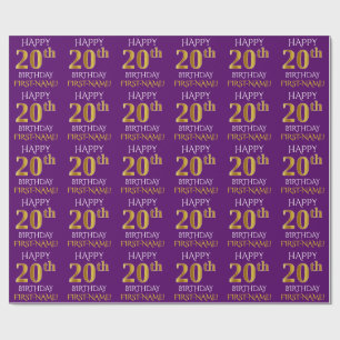 Purple, Faux Gold "HAPPY 20th BIRTHDAY" Wrapping Paper