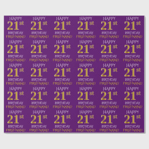 Purple, Faux Gold "HAPPY 21st BIRTHDAY" Wrapping Paper