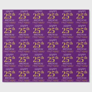 Purple, Faux Gold "HAPPY 25th BIRTHDAY" Wrapping Paper