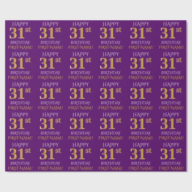 Purple, Faux Gold "HAPPY 31st BIRTHDAY" Wrapping Paper (Flat)