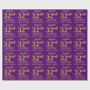 Purple, Faux Gold "HAPPY 32nd BIRTHDAY" Wrapping Paper