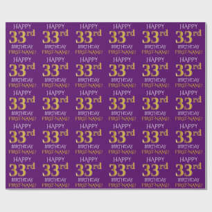 Purple, Faux Gold "HAPPY 33rd BIRTHDAY" Wrapping Paper