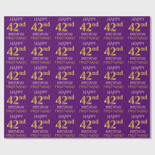 Purple, Faux Gold "HAPPY 42nd BIRTHDAY" Wrapping Paper