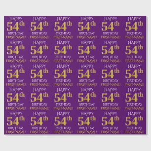 Purple, Faux Gold "HAPPY 54th BIRTHDAY" Wrapping Paper