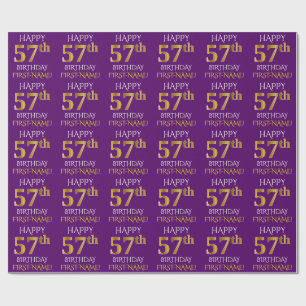 Purple, Faux Gold "HAPPY 57th BIRTHDAY" Wrapping Paper