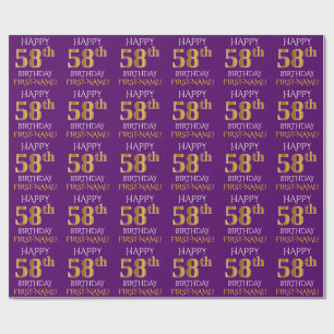 Purple, Faux Gold "HAPPY 58th BIRTHDAY" Wrapping Paper