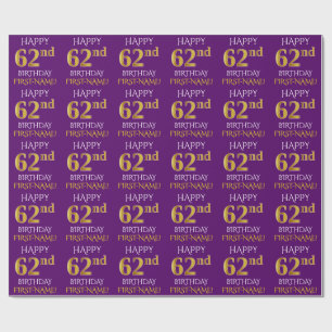 Purple, Faux Gold "HAPPY 62nd BIRTHDAY" Wrapping Paper