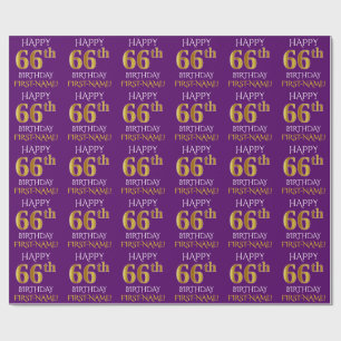 Purple, Faux Gold "HAPPY 66th BIRTHDAY" Wrapping Paper