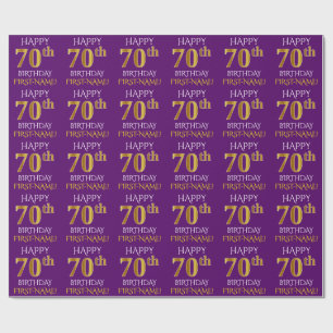 Purple, Faux Gold "HAPPY 70th BIRTHDAY" Wrapping Paper