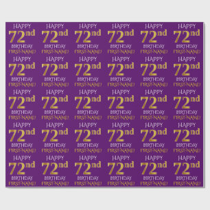 Purple, Faux Gold "HAPPY 72nd BIRTHDAY" Wrapping Paper