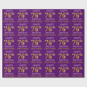 Purple, Faux Gold "HAPPY 76th BIRTHDAY" Wrapping Paper