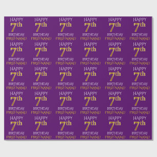 Purple, Faux Gold "HAPPY 7th BIRTHDAY" Wrapping Paper