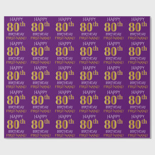 Purple, Faux Gold "HAPPY 80th BIRTHDAY" Wrapping Paper