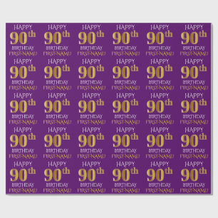 Purple, Faux Gold "HAPPY 90th BIRTHDAY" Wrapping Paper