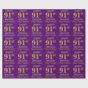 Purple, Faux Gold "HAPPY 91st BIRTHDAY" Wrapping Paper