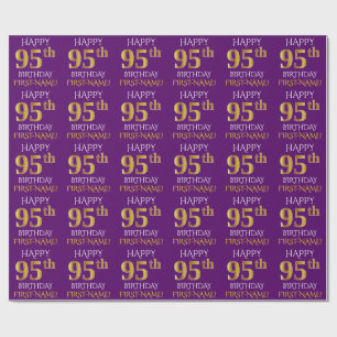 Purple, Faux Gold "HAPPY 95th BIRTHDAY" Wrapping Paper