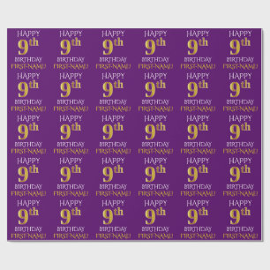 Purple, Faux Gold "HAPPY 9th BIRTHDAY" Wrapping Paper
