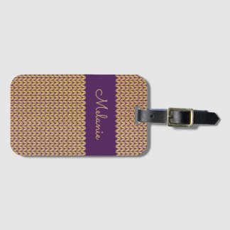 Purple Faux Gold Knitted Pattern Personalised Luggage Tag