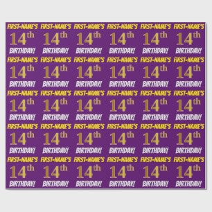 Purple, Faux/Imitation Gold, "14th BIRTHDAY" Wrapping Paper