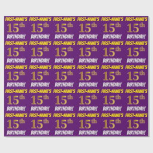Purple, Faux/Imitation Gold, "15th BIRTHDAY" Wrapping Paper