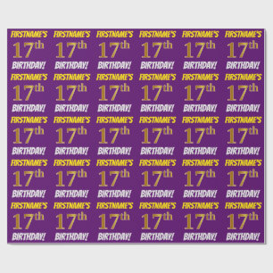 Purple, Faux/Imitation Gold, "17th BIRTHDAY" Wrapping Paper