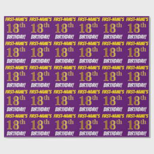 Purple, Faux/Imitation Gold, "18th BIRTHDAY" Wrapping Paper