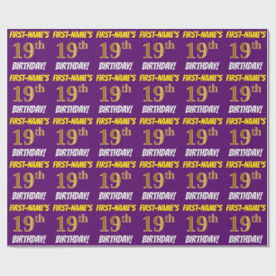 Purple, Faux/Imitation Gold, "19th BIRTHDAY" Wrapping Paper