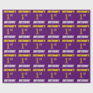 Purple, Faux/Imitation Gold, "1st BIRTHDAY" Wrapping Paper