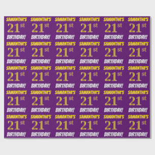 Purple, Faux/Imitation Gold, "21st BIRTHDAY" Wrapping Paper