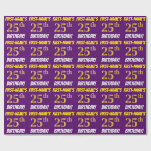 Purple, Faux/Imitation Gold, "25th BIRTHDAY" Wrapping Paper