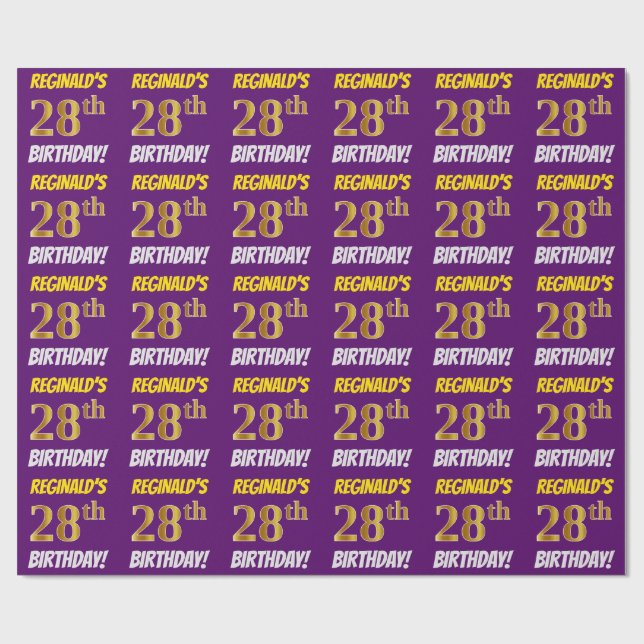 Purple, Faux/Imitation Gold, "28th BIRTHDAY" Wrapping Paper (Flat)