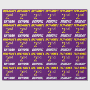 Purple, Faux/Imitation Gold, "2nd BIRTHDAY" Wrapping Paper