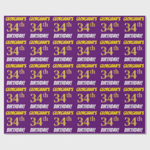 Purple, Faux/Imitation Gold, "34th BIRTHDAY" Wrapping Paper