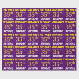 Purple, Faux/Imitation Gold, "35th BIRTHDAY" Wrapping Paper