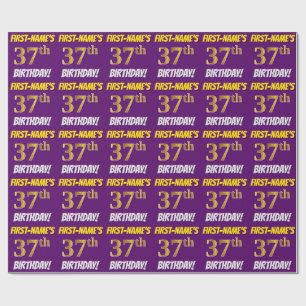 Purple, Faux/Imitation Gold, "37th BIRTHDAY" Wrapping Paper