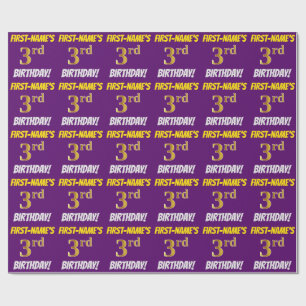 Purple, Faux/Imitation Gold, "3rd BIRTHDAY" Wrapping Paper
