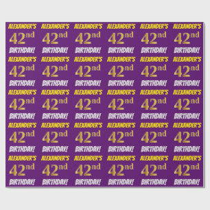 Purple, Faux/Imitation Gold, "42nd BIRTHDAY" Wrapping Paper