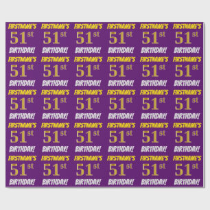 Purple, Faux/Imitation Gold, "51st BIRTHDAY" Wrapping Paper